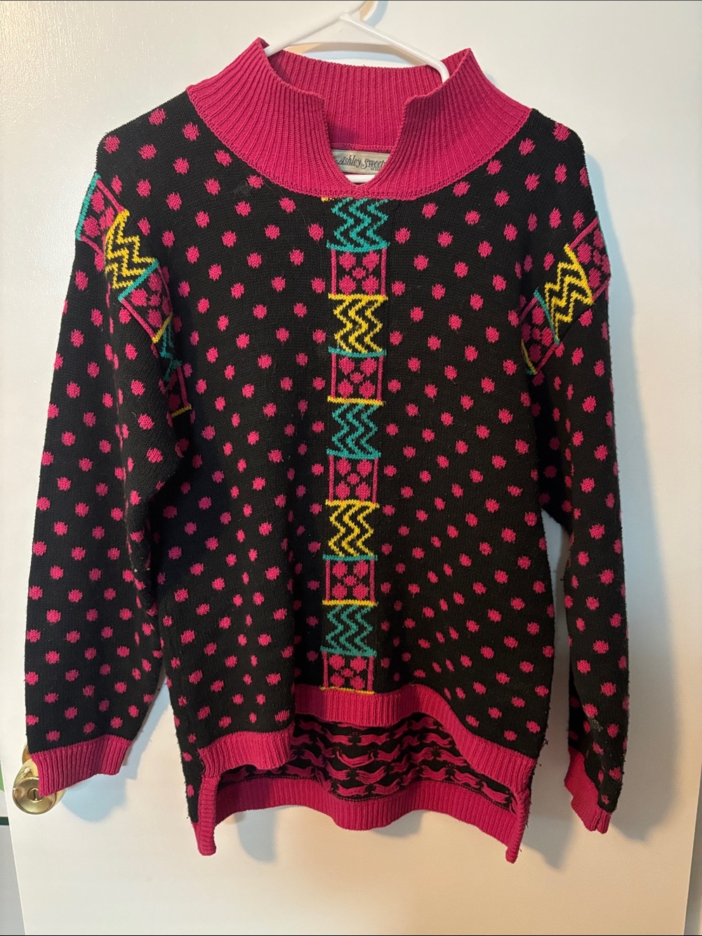 Vintage 80s 90s Retro Quirky Ashley Sweet Patterned Mock Neck Cardigan
